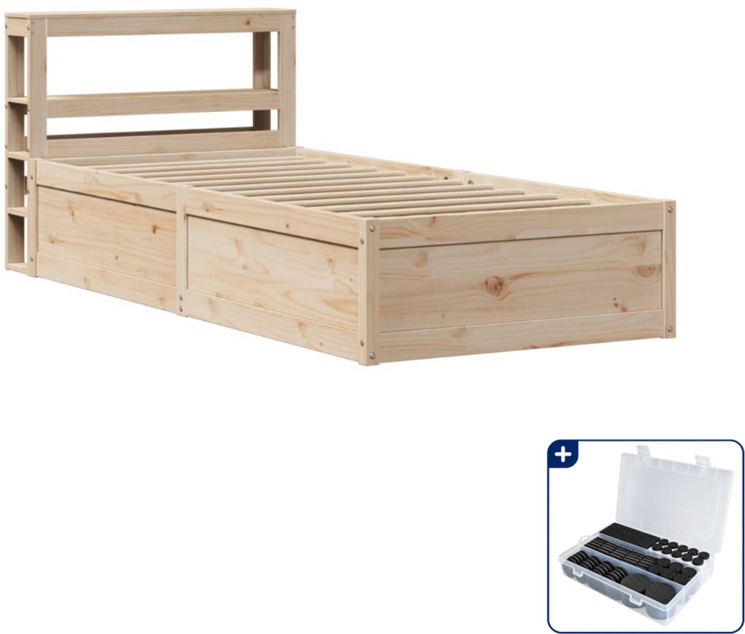 vidaXL bedframe met hoofdbord - 75 x 190 cm - massief grenenhout - Inclusief antikrasvilt 177-delig Bruin