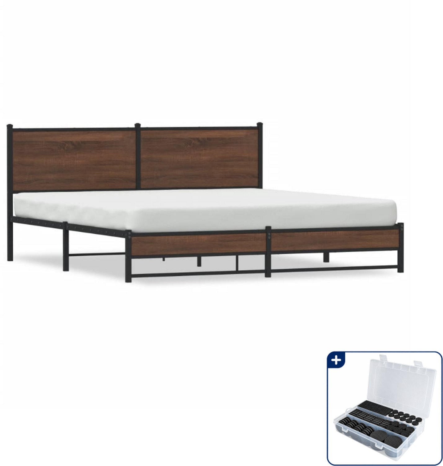 vidaXL bedframe - 183 x 213 cm - staal en bewerkt hout - bruineiken - Inclusief antikrasvilt 177-delig