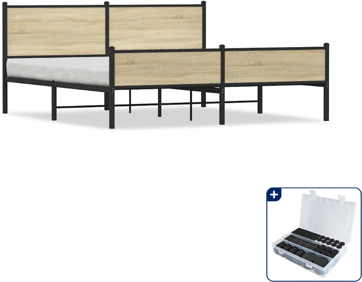 vidaXL bedframe - 183 x 213 cm - staal en bewerkt hout - sonoma eiken - Inclusief antikrasvilt 177-delig Bruin