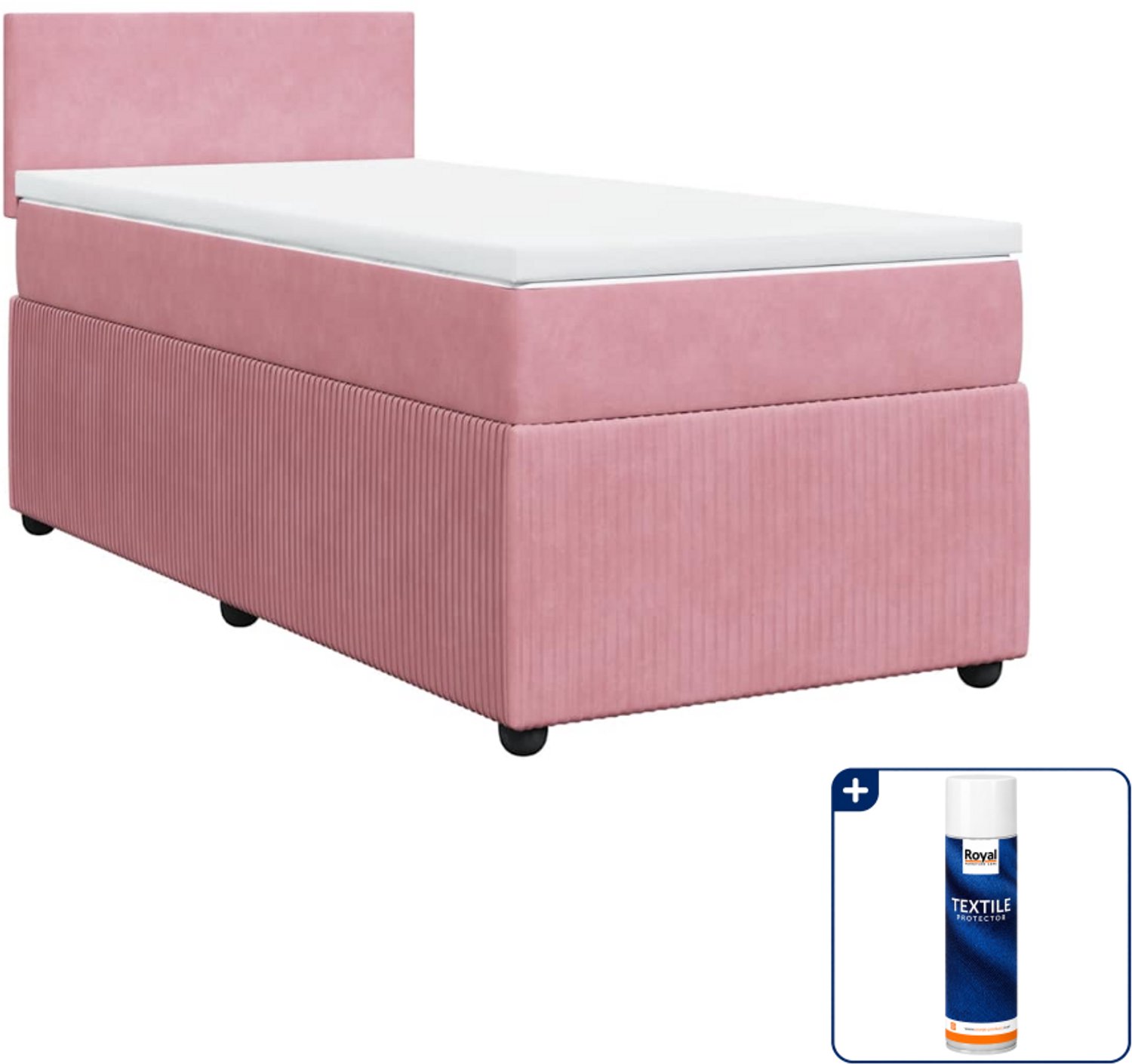 vidaXL boxspring met matras 90 x 200 cm - fluweel - roze - Inclusief textielbeschermer 500 ml