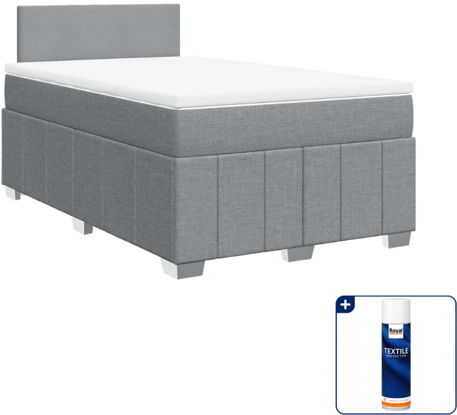 vidaXL boxspring met matras 120 x 190 cm - stof - lichtgrijs - Inclusief textielbeschermer 500 ml