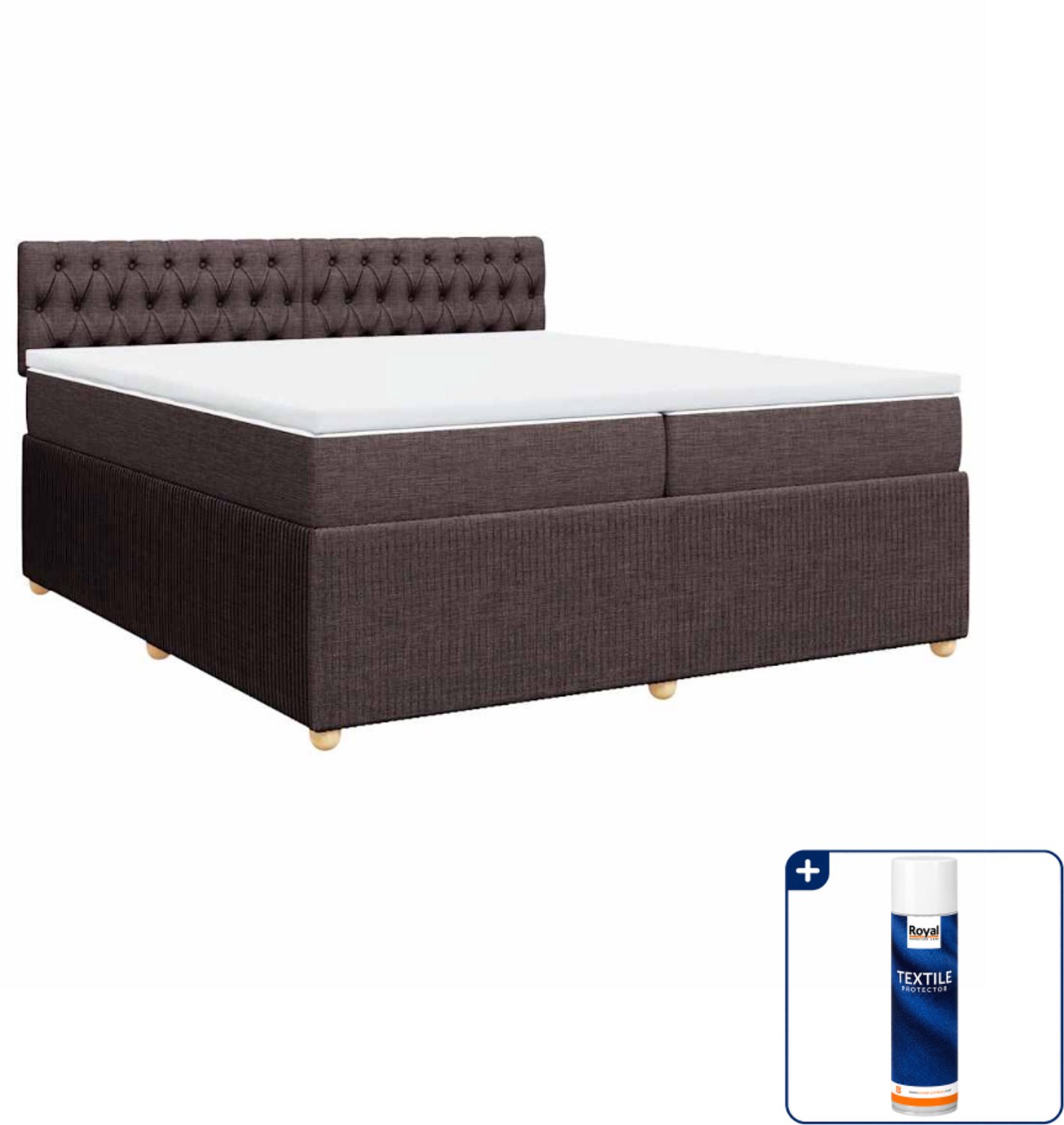 vidaXL Boxspring - Super kingsize - 200 x 200 cm - donkerbruin - Inclusief textielbeschermer 500 ml