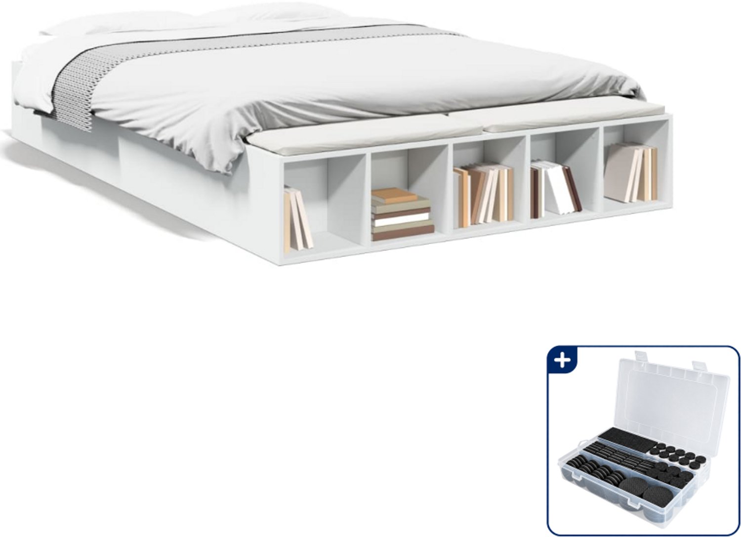vidaXL bedframe 150 x 200 cm - bewerkt hout - wit - Inclusief antikrasvilt 177-delig