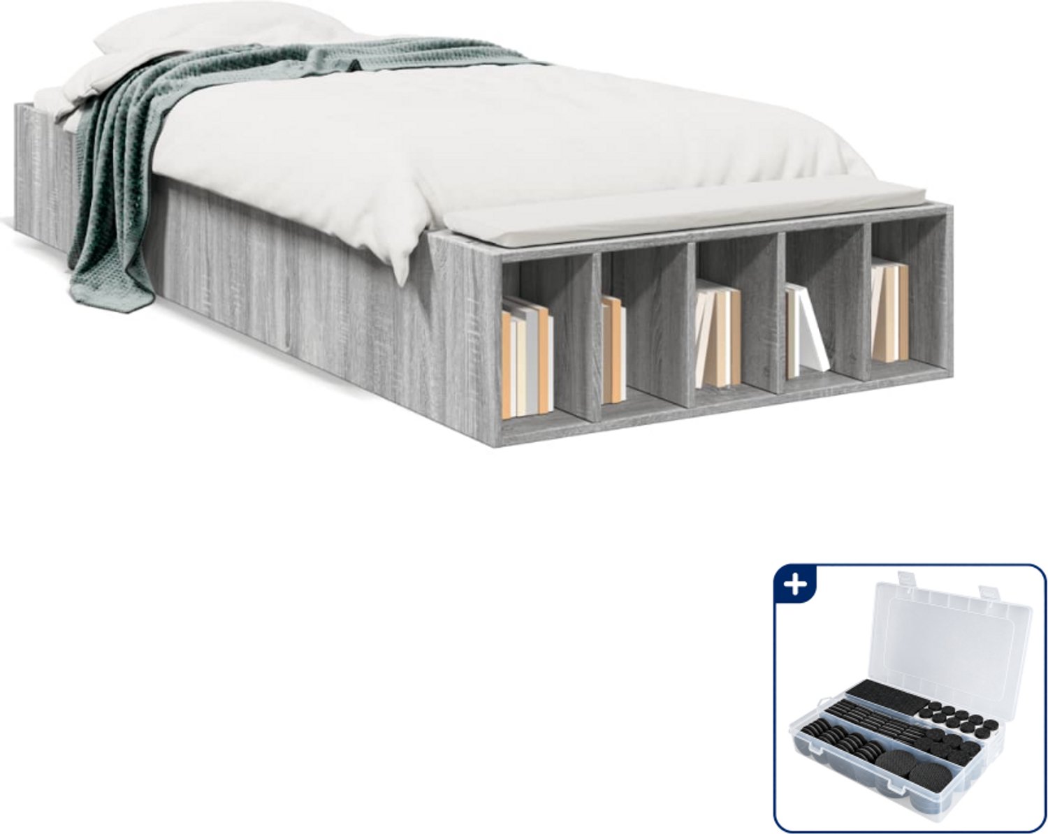 vidaXL bedframe 90 x 200 cm - bewerkt hout - grijs sonoma eiken - Inclusief antikrasvilt 177-delig