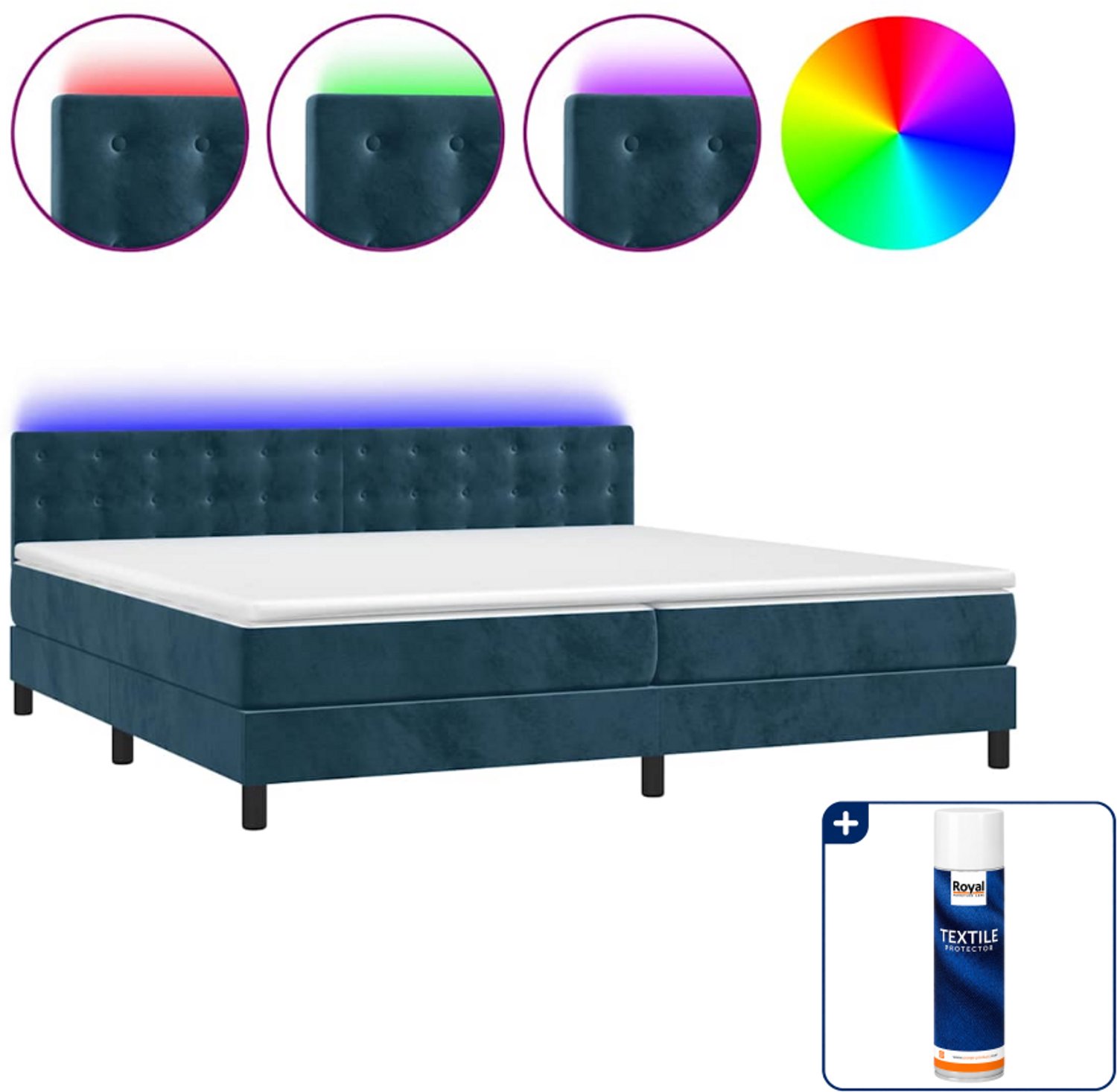 vidaXL Boxspring met matras en LED - Super kingsize - donkerblauw - Inclusief textielbeschermer 500 ml