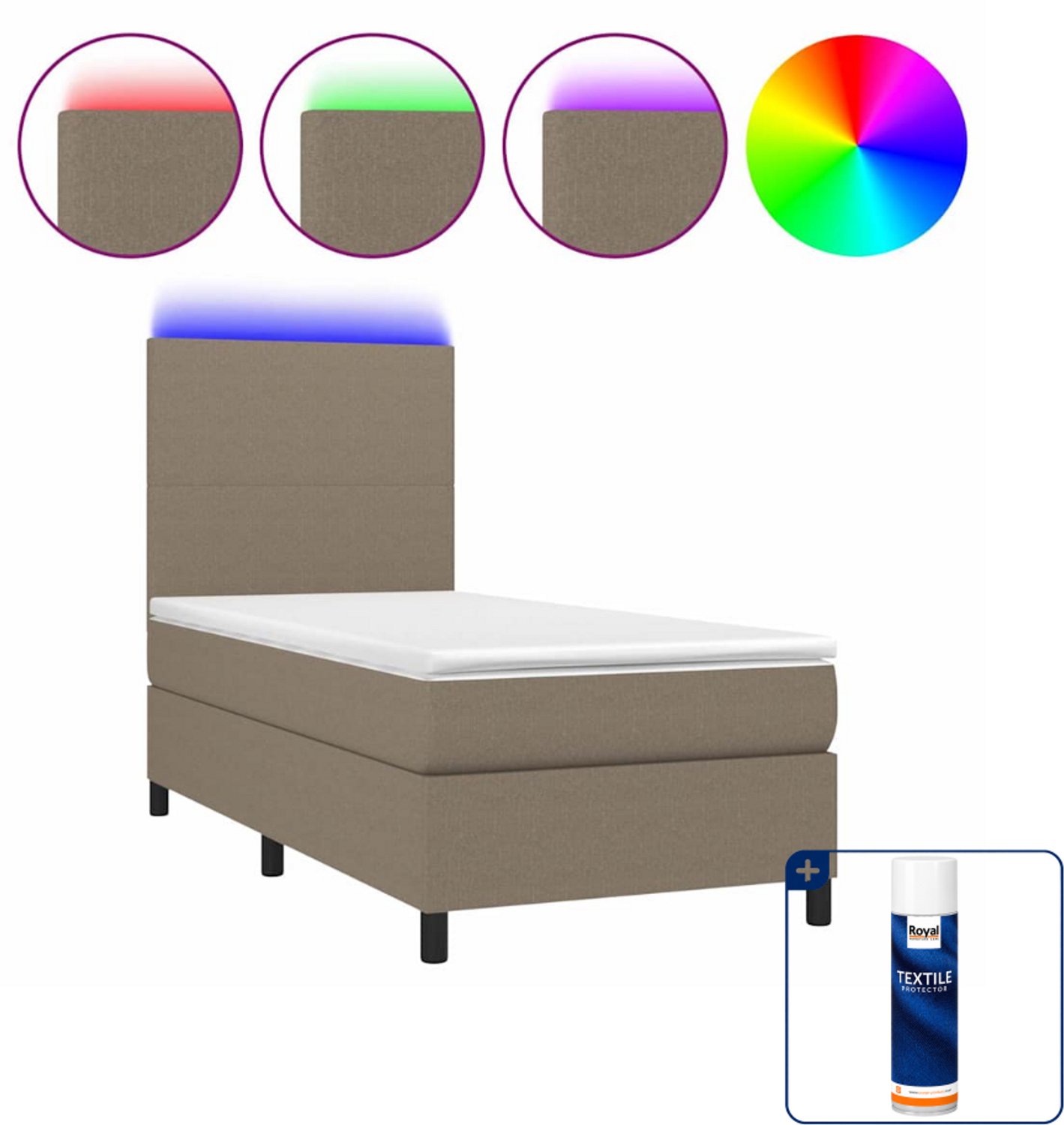 vidaXL boxspring met matras en LED - 90 x 200 cm - taupe - Inclusief textielbeschermer 500 ml