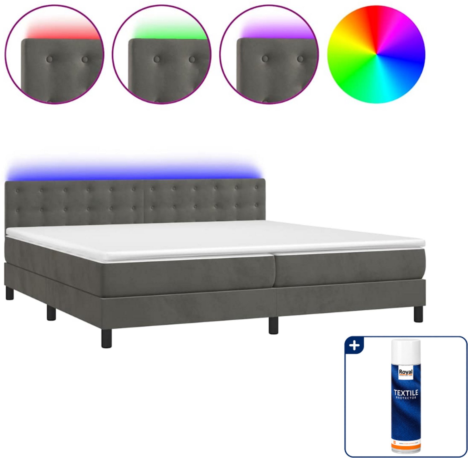 vidaXL Boxspring met matras en LED - Super kingsize - donkergrijs - Inclusief textielbeschermer 500 ml