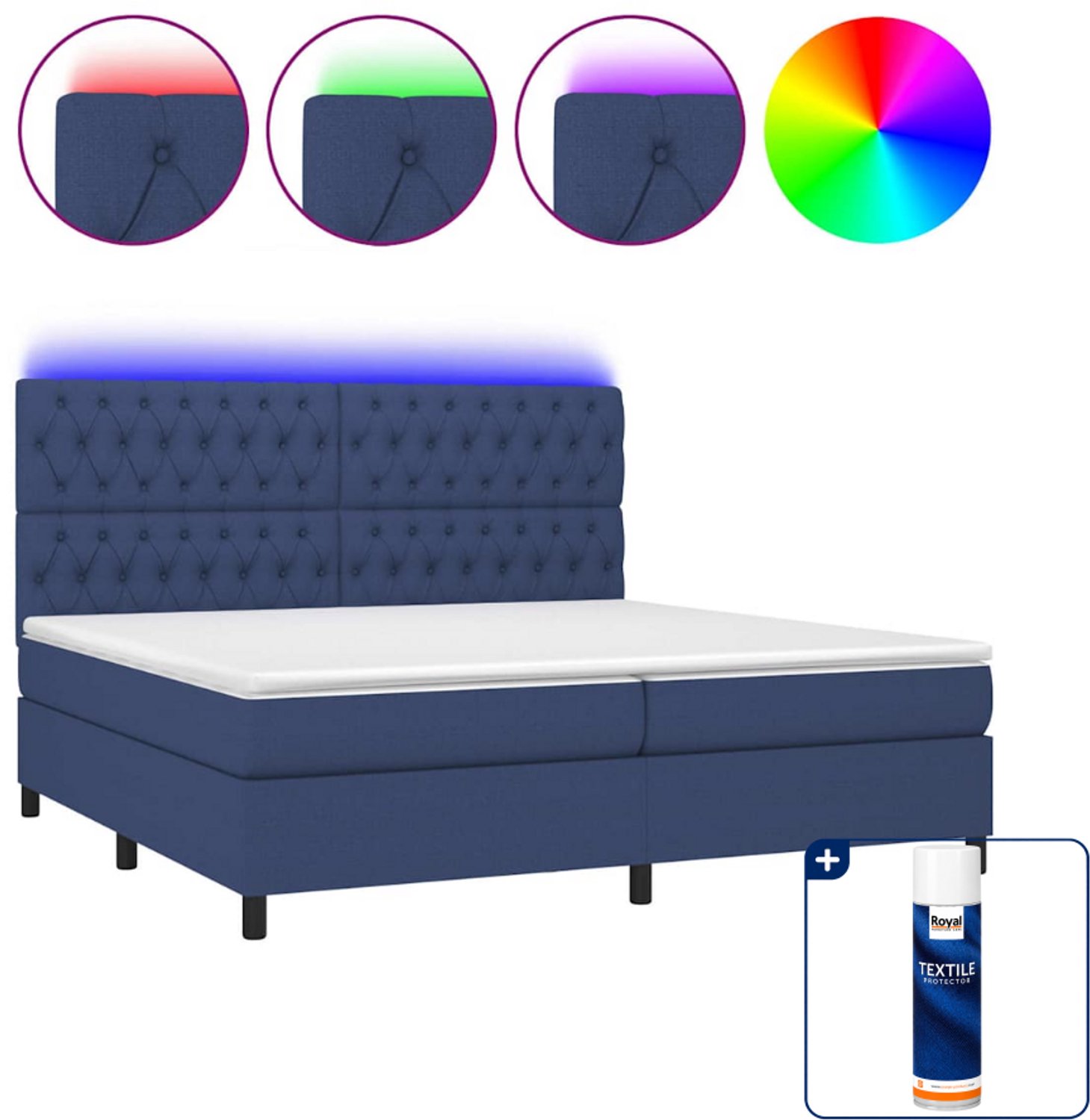 vidaXL Boxspring met matras en LED - 200 x 200 cm - blauw - Inclusief textielbeschermer 500 ml