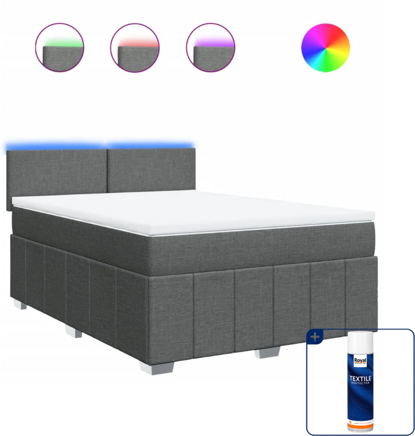 vidaXL boxspring met matras - Queensize - 160 x 200 cm - donkergrijs - Inclusief textielbeschermer 500 ml