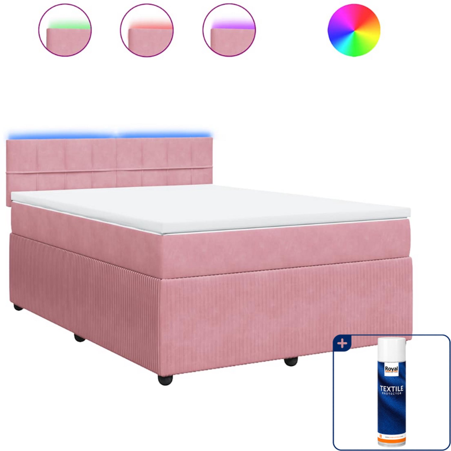 vidaXL boxspring met matras - Small double - 140x200 cm - roze - Inclusief textielbeschermer 500 ml