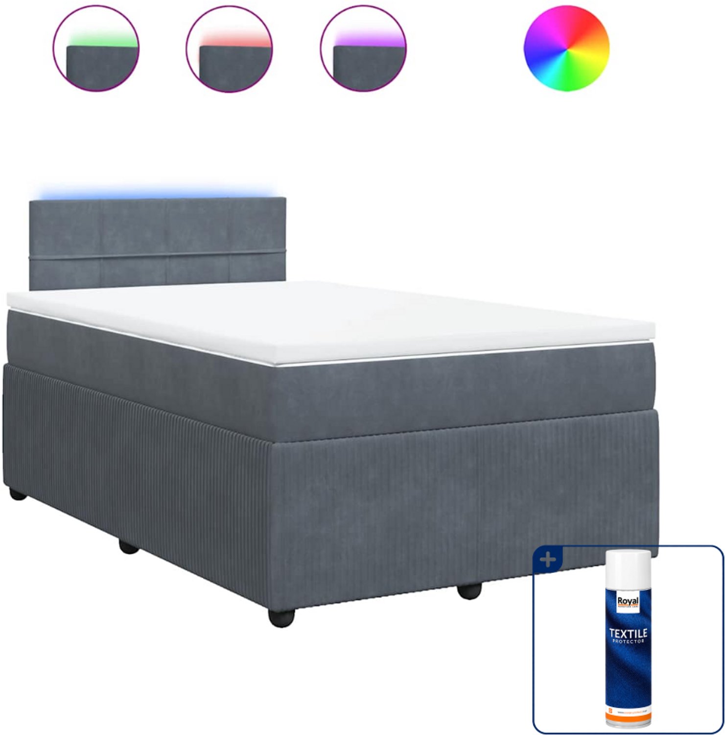 vidaXL boxspring met matras 120 x 200 cm - fluweel - donkergrijs - Inclusief textielbeschermer 500 ml