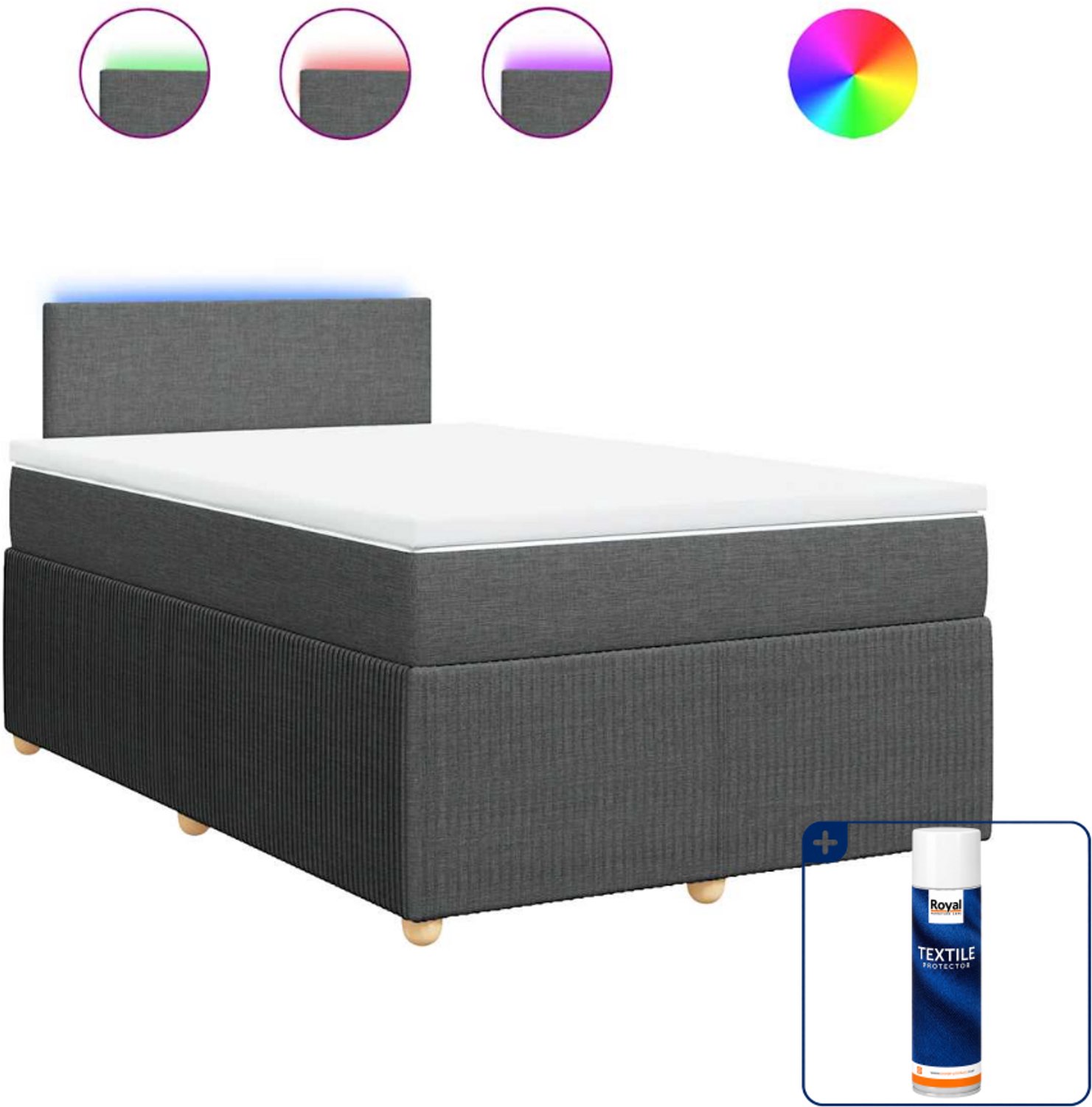 vidaXL boxspring met matras 120 x 190 cm - stof - donkergrijs - Inclusief textielbeschermer 500 ml