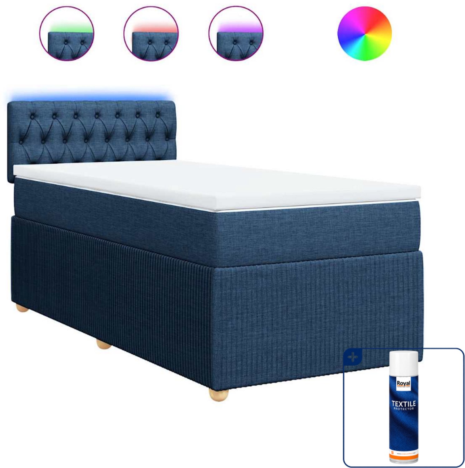 vidaXL boxspring met matras en led - 90 x 190 cm - stof - blauw - Inclusief textielbeschermer 500 ml