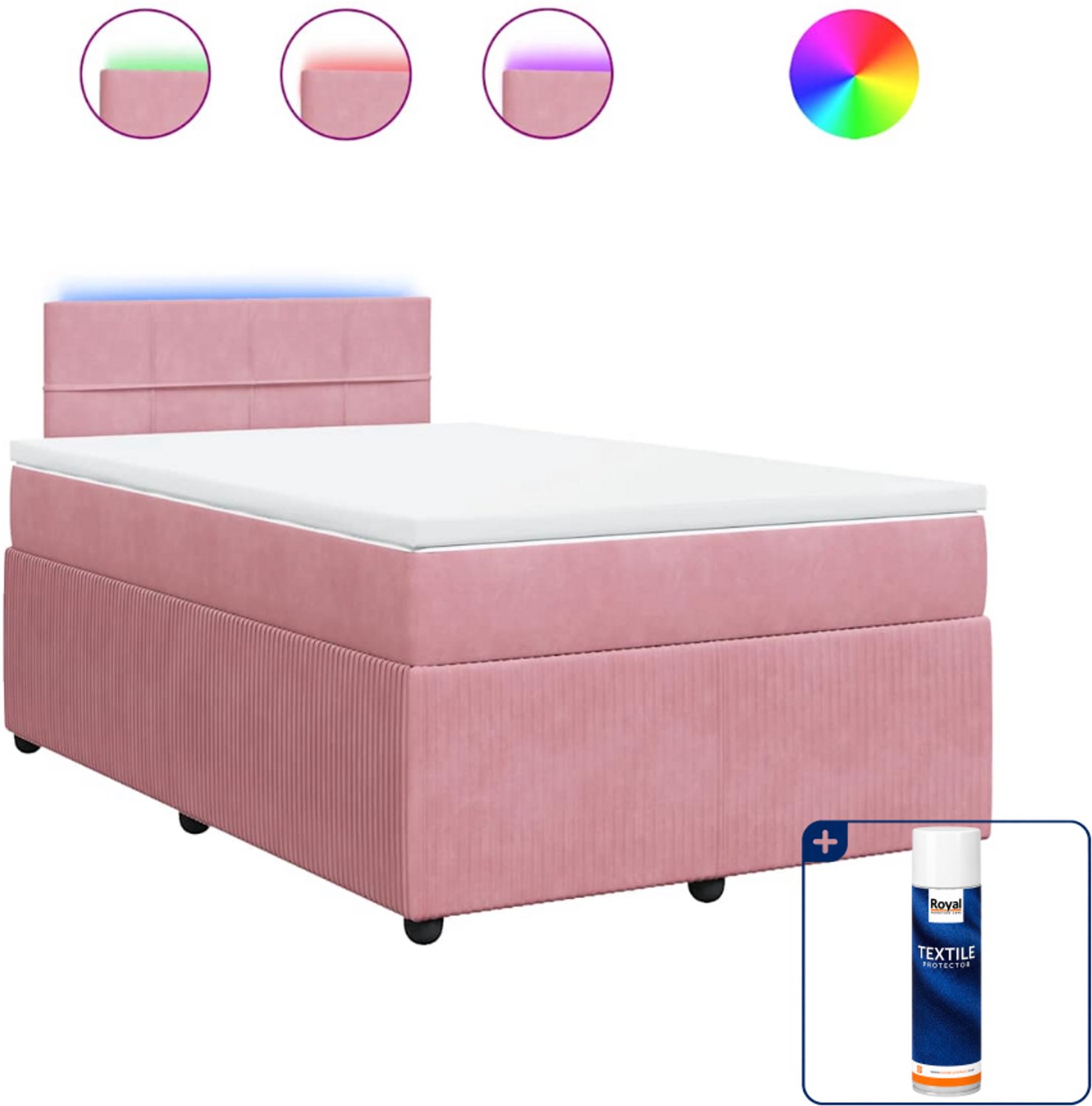vidaXL boxspring met matras - 120 x 190 cm - fluweel - roze - Inclusief textielbeschermer 500 ml