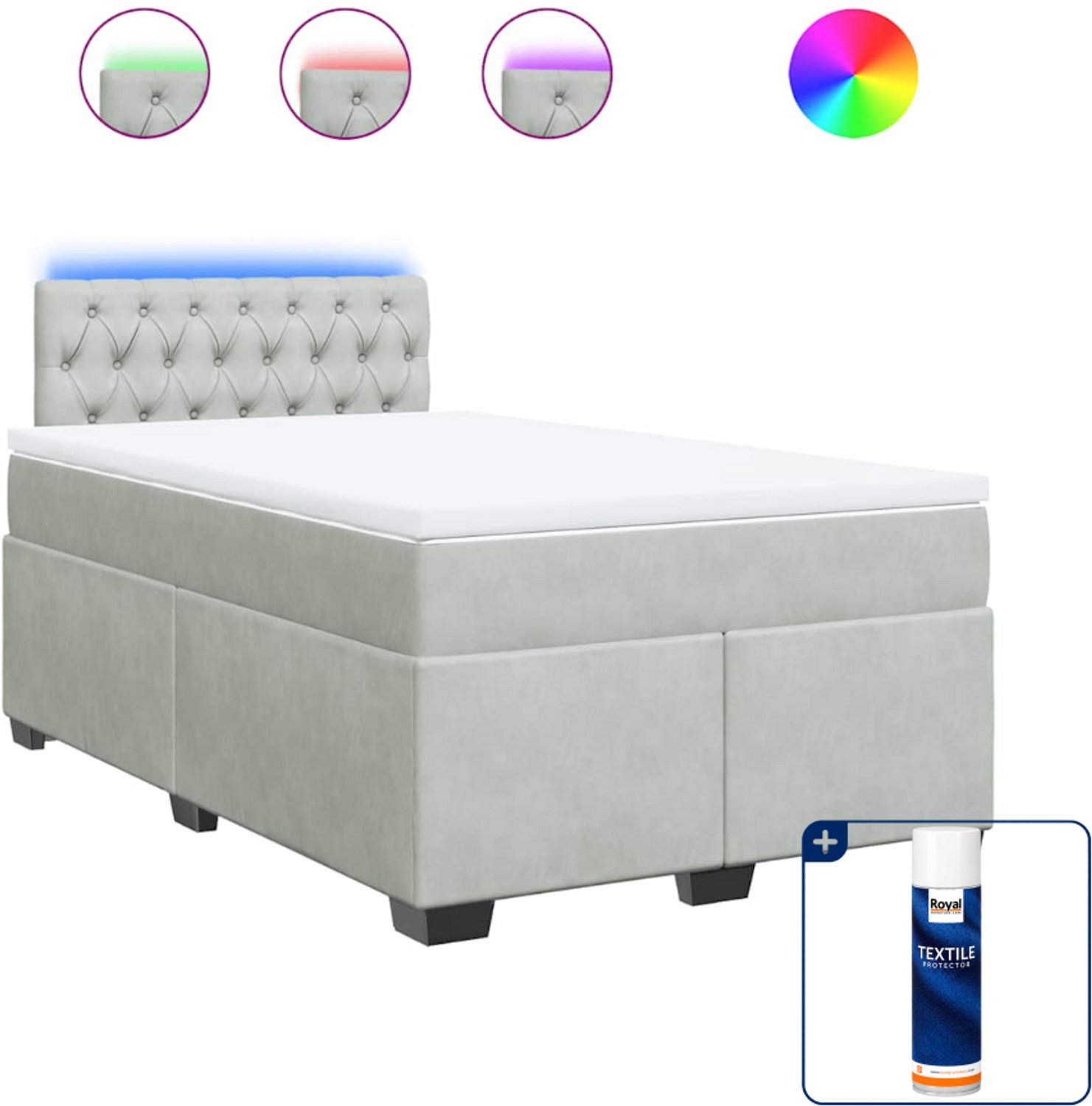 vidaXL boxspring met matras - 120 x 190 cm - fluweel - lichtgrijs - Inclusief textielbeschermer 500 ml