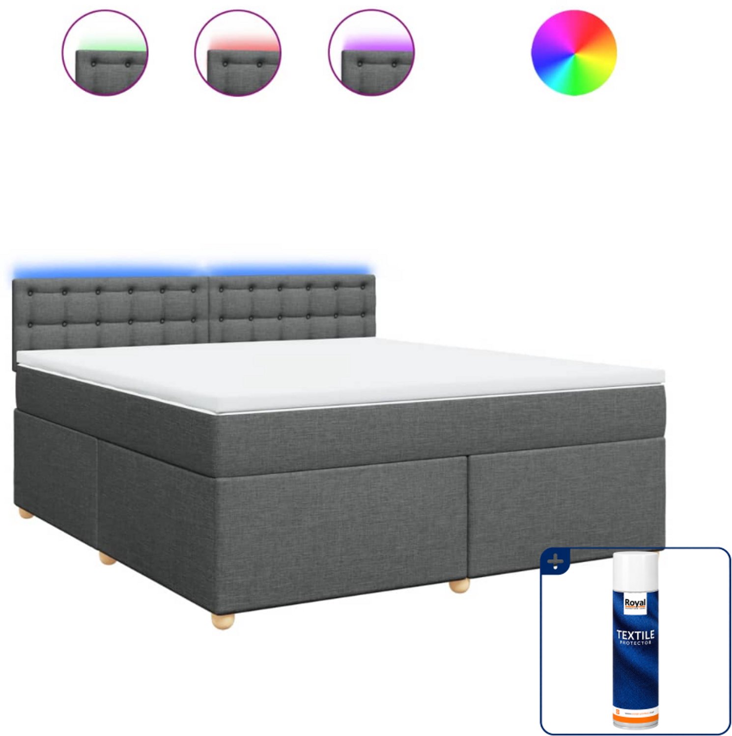 vidaXL Boxspring Kingsize - 180 x 200 cm - stof - donkergrijs - Inclusief textielbeschermer 500 ml