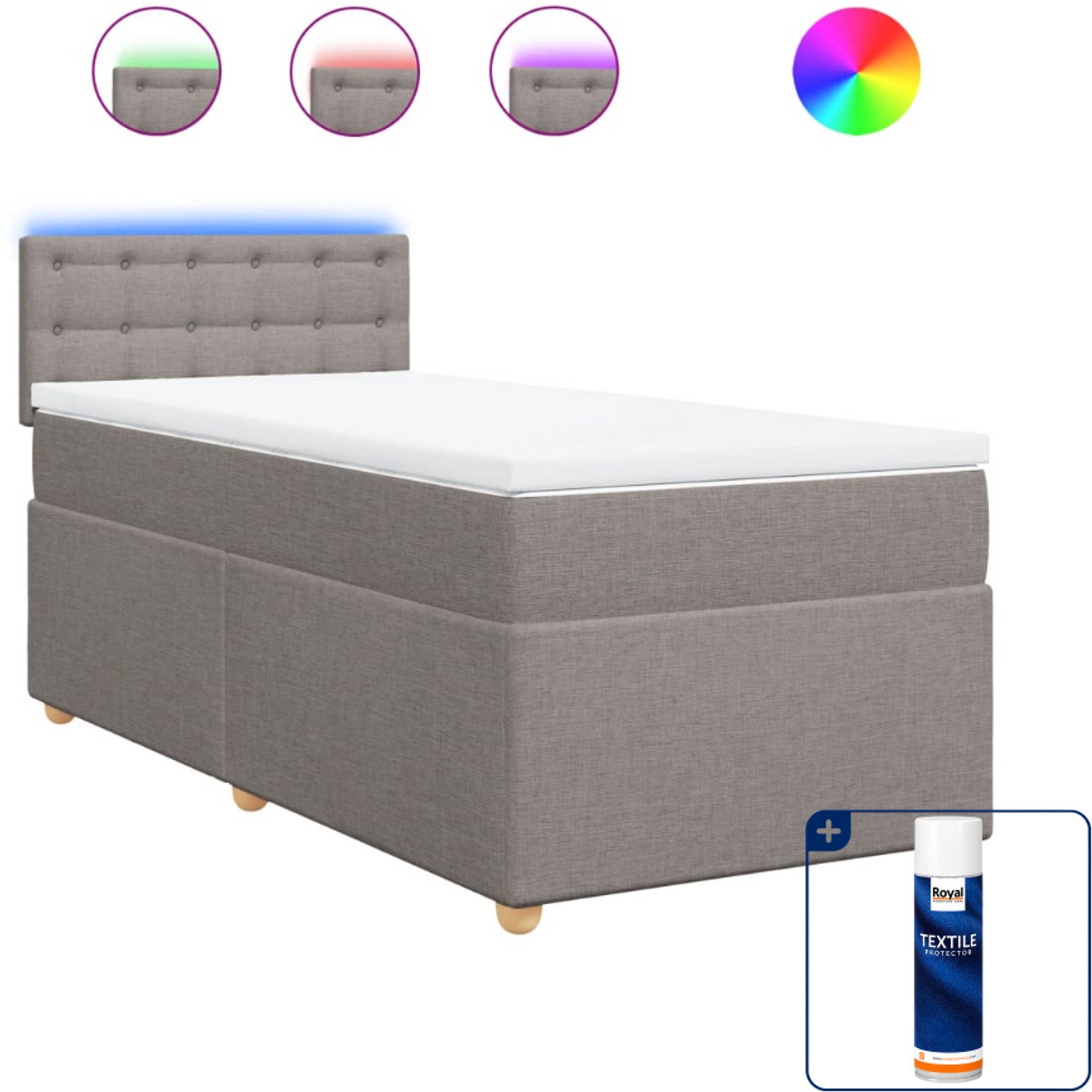 vidaXL boxspring met matras en topper - 90 x 200 cm - taupe - Inclusief textielbeschermer 500 ml