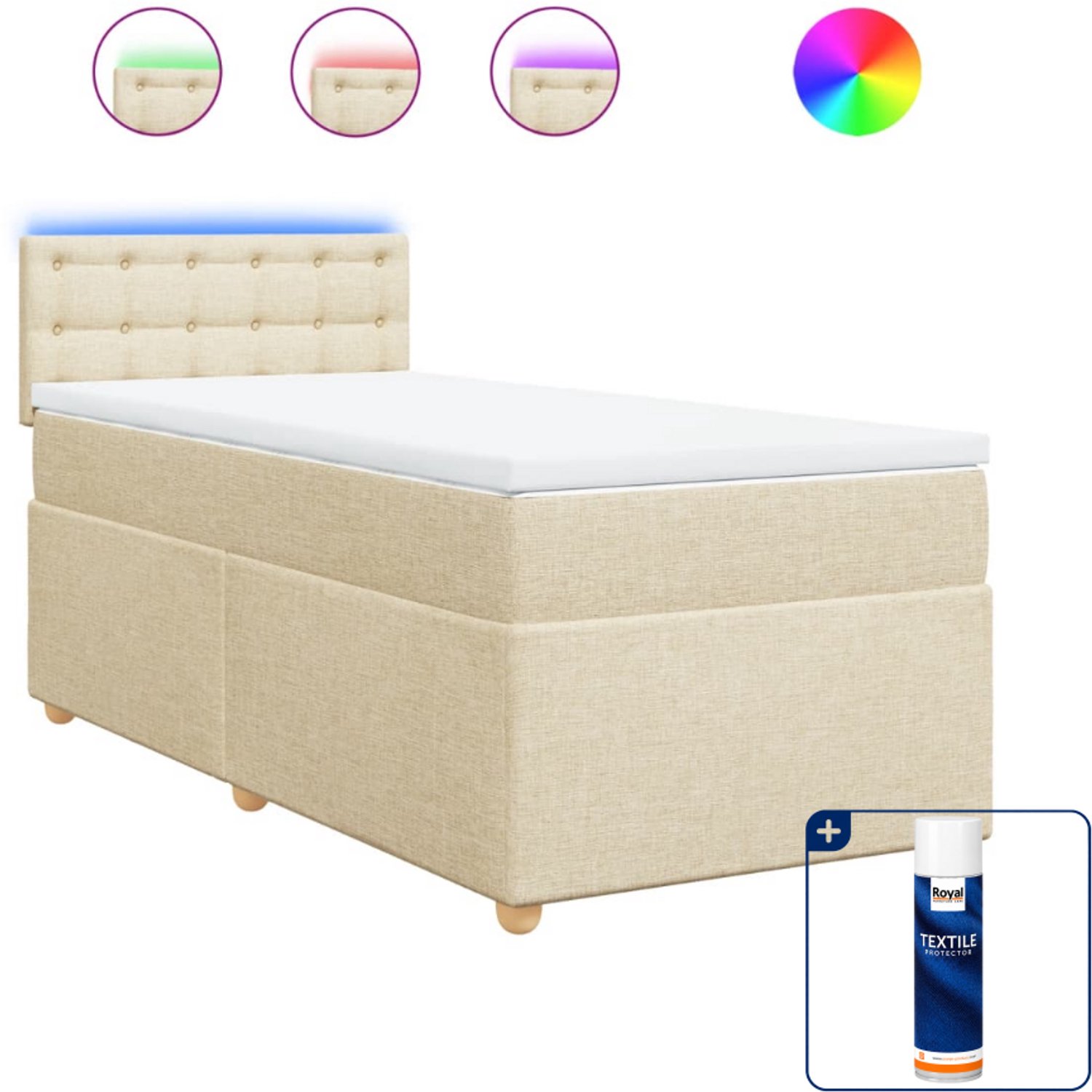 vidaXL boxspring met matras - 90 x 190 cm - stof - crème - Inclusief textielbeschermer 500 ml