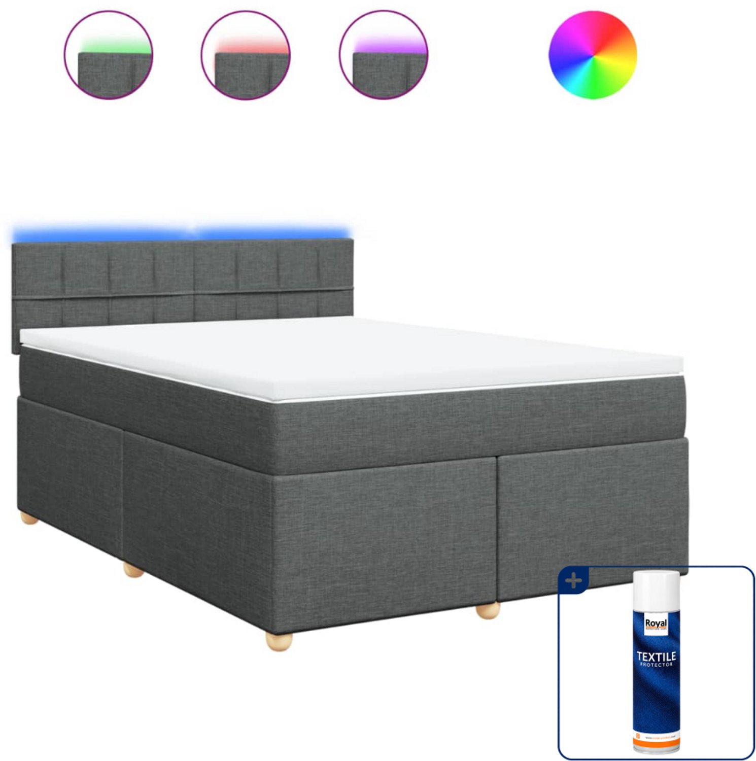 vidaXL boxspring met matras - Small double - 140 x 200 cm - donkergrijs - Inclusief textielbeschermer 500 ml