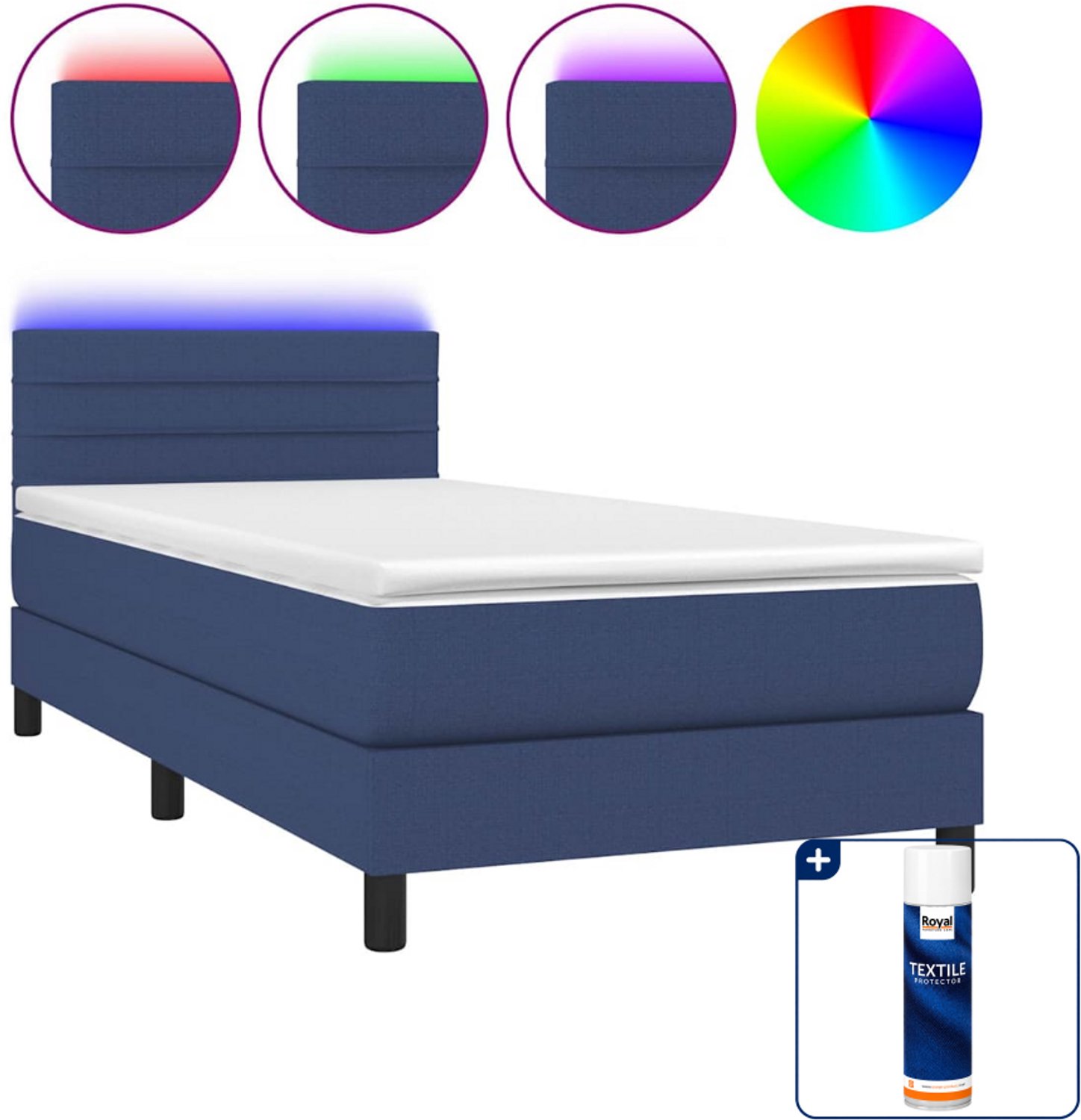 vidaXL boxspring met matras en LED - 100 x 200 cm - blauw - Inclusief textielbeschermer 500 ml