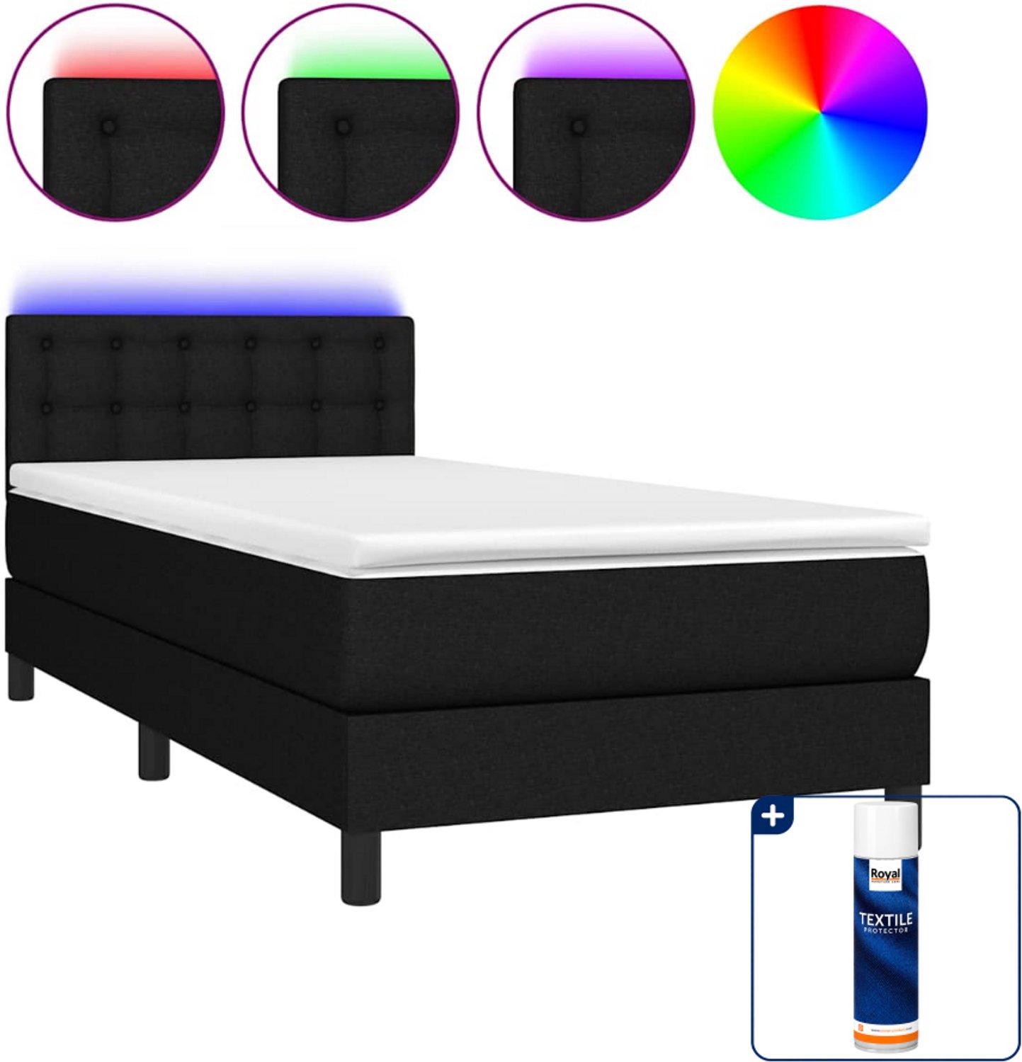 vidaXL boxspring met matras en LED - 80 x 200 cm - zwart - Inclusief textielbeschermer 500 ml