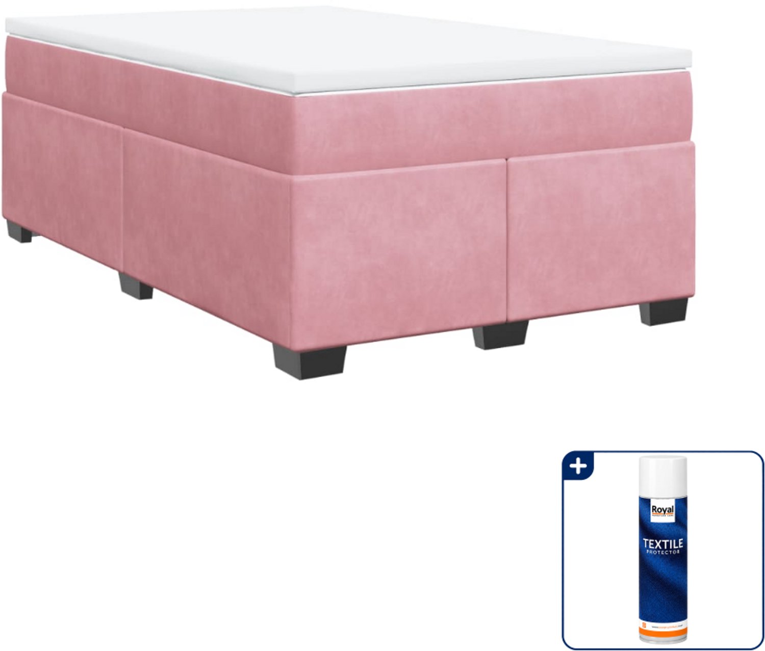 vidaXL boxspring met matras 120 x 200 cm - fluweel - roze - Inclusief textielbeschermer 500 ml