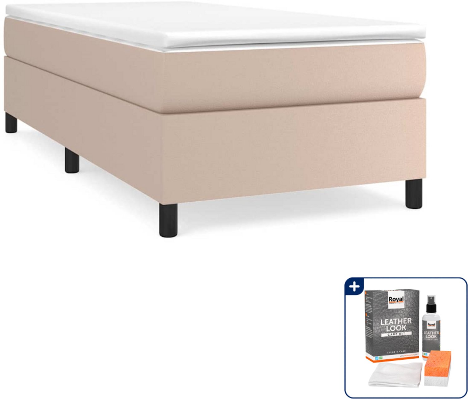 vidaXL boxspring bed 80 x 200 cm - kunstleer - cappuccino - Inclusief onderhoudsset voor kunstleer 150 ml Roze