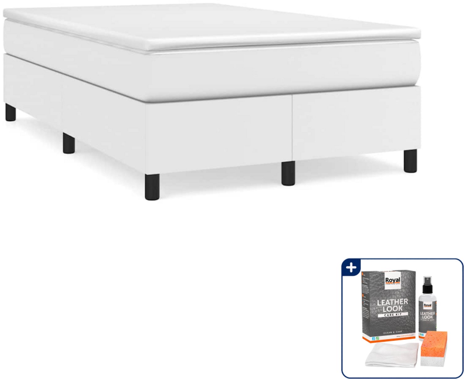 vidaXL boxspring bed - 120 x 200 cm - kunstleer - wit - Inclusief onderhoudsset voor kunstleer 150 ml Groen