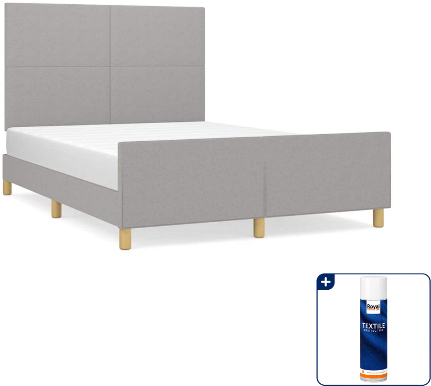 vidaXL Bedframe - 140 x 190 cm - stof - lichtgrijs - Inclusief textielbeschermer 500 ml Roze