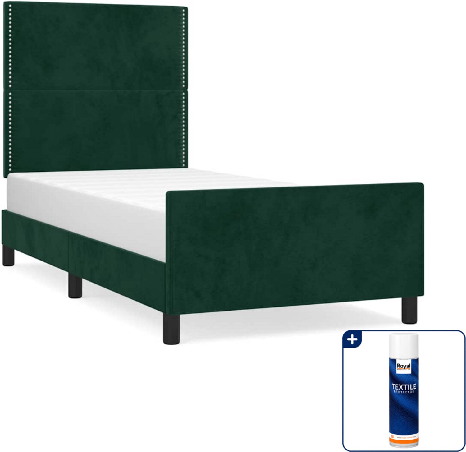 vidaXL bedframe - 90 x 200 cm - fluweel - donkergroen - Inclusief textielbeschermer 500 ml