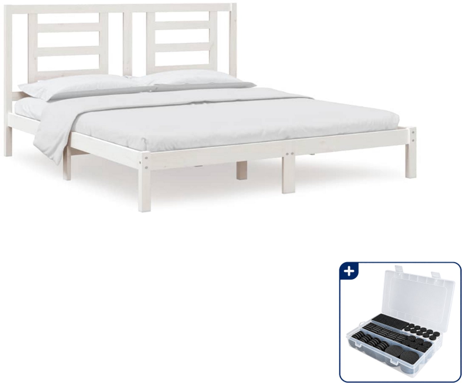 vidaXL Bedframe Kingsize - 180 x 200 cm - massief grenenhout - wit - Inclusief antikrasvilt 177-delig Taupe