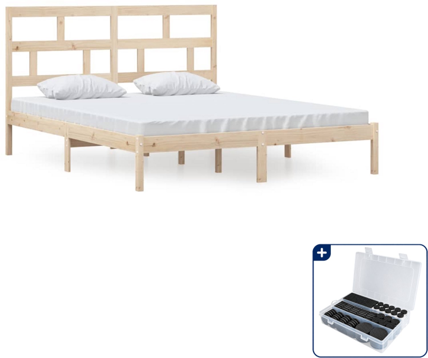 vidaXL Bedframe Queensize - 160 x 200 cm - massief grenenhout - Inclusief antikrasvilt 177-delig Bruin