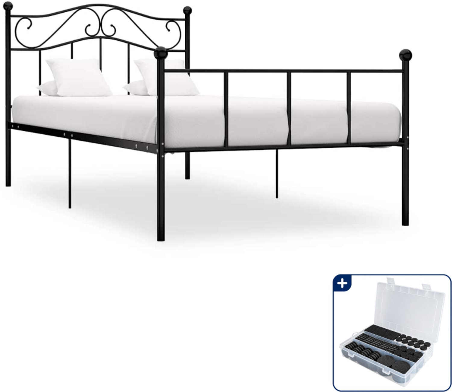 vidaXL bedframe - 90 x 200 cm - metaal - zwart - Inclusief antikrasvilt 177-delig