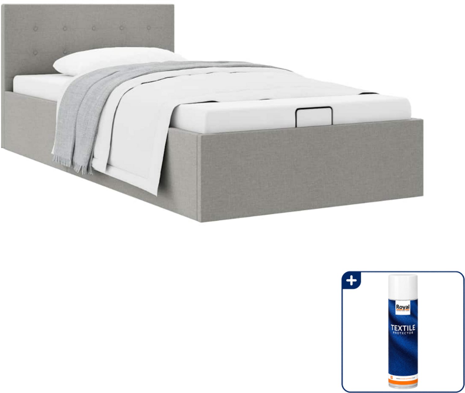 vidaXL bedframe met opbergruimte - 90 x 200 cm - stof - lichtgrijs - Inclusief textielbeschermer 500 ml