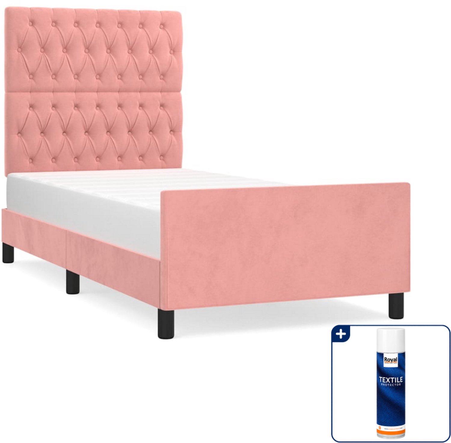 vidaXL bedframe met hoofdeinde - 90 x 190 cm - fluweel - roze - Inclusief textielbeschermer 500 ml