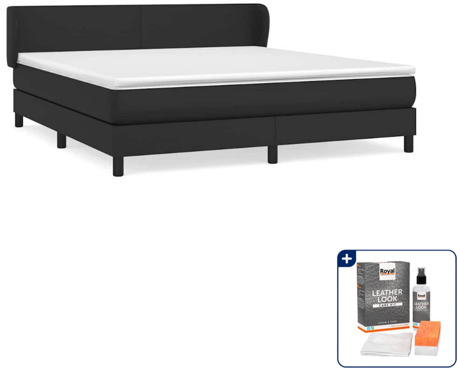 vidaXL Queensize boxspring - 160 x 200 cm - kunstleer - zwart - Inclusief onderhoudsset voor kunstleer 150 ml