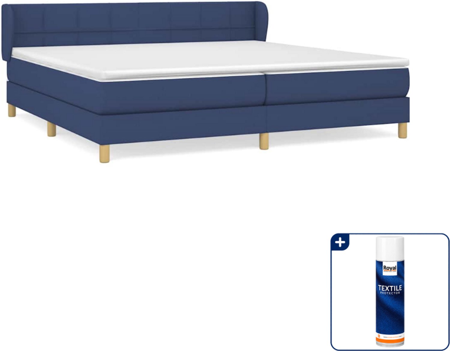 vidaXL boxspring met matras - 200 x 200 cm - stof - blauw - Inclusief textielbeschermer 500 ml