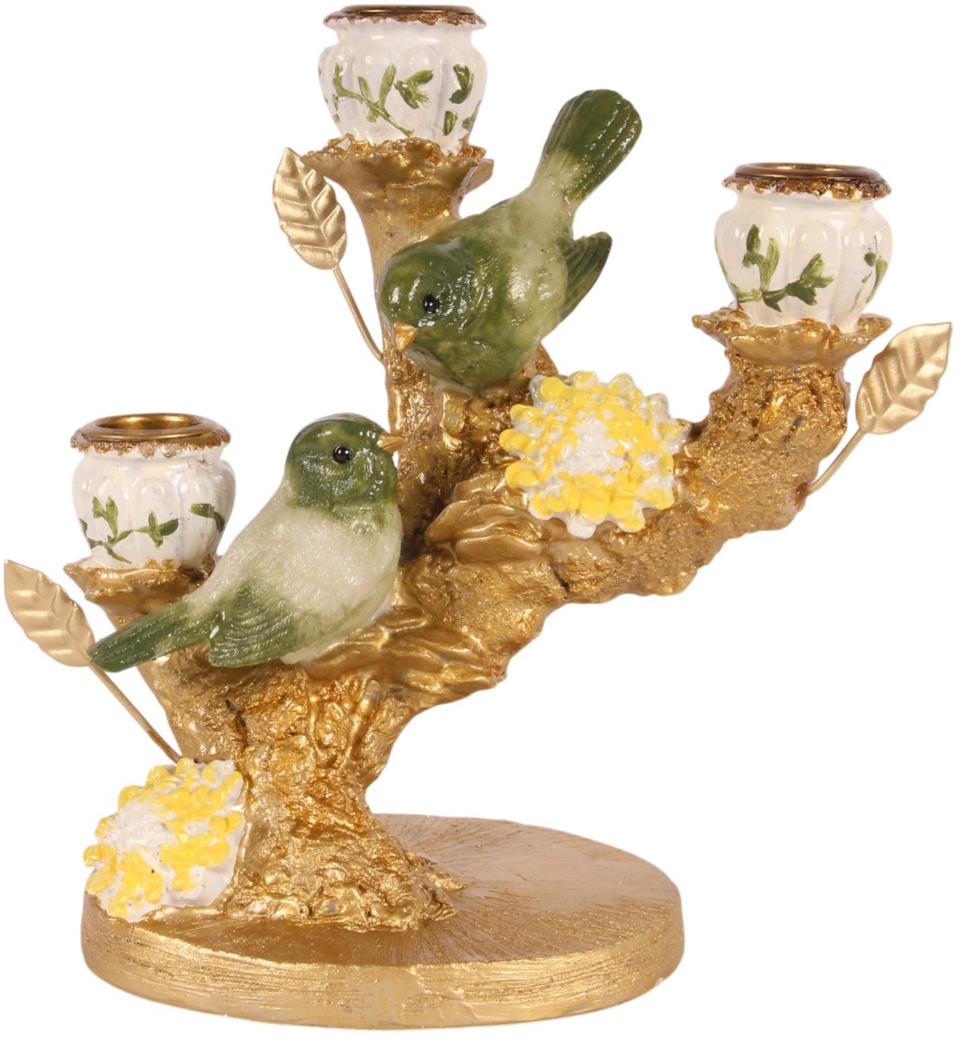 Baroque Kandelaar - Kandelaar Vogels 19,5 cm - Groen - Resin - 19.5x21.5x12 - Polyresin Green