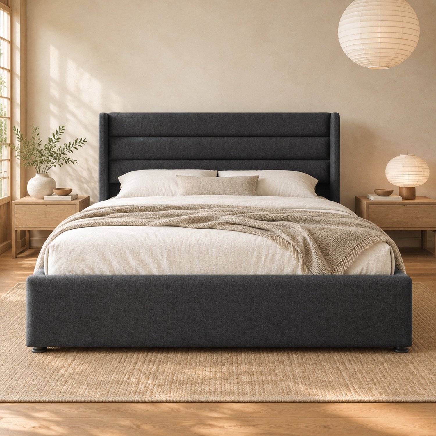 Maisentiel Gestoffeerd tweepersoonsbed 180 x 200 cm - Grijs - Opbergruimte en lattenbodem