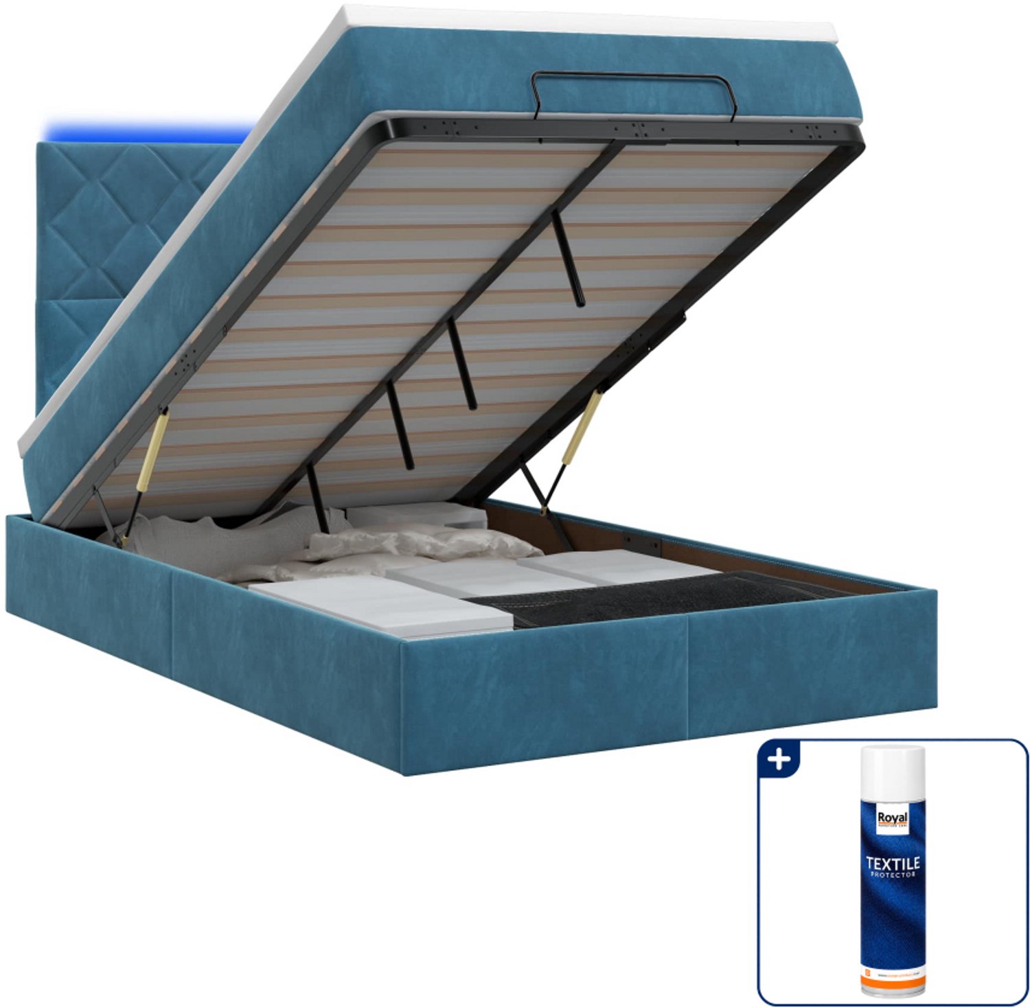 vidaXL ottoman bed - 120 x 200 cm - donkerblauw - Inclusief textielbeschermer 500 ml
