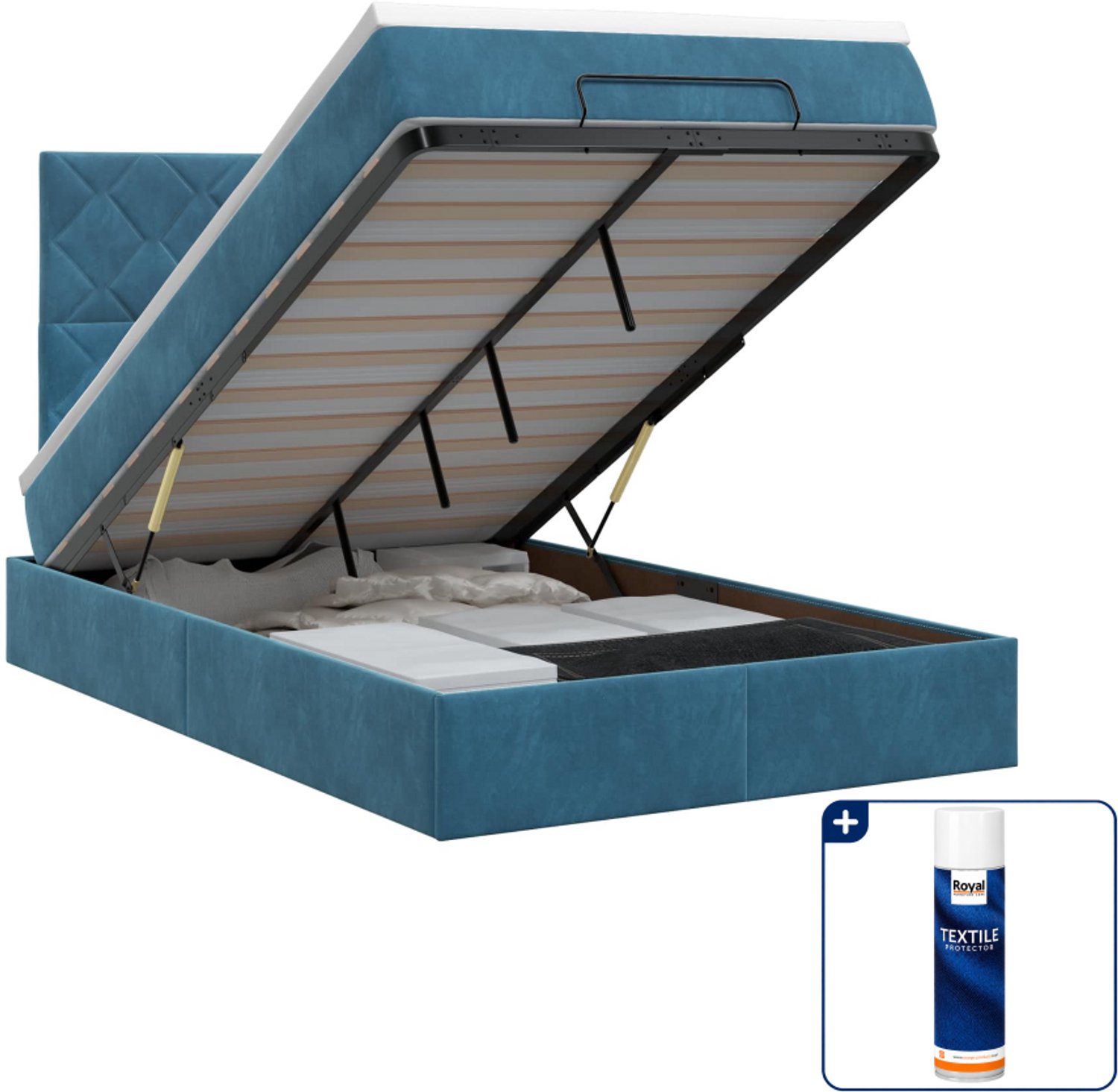 vidaXL ottoman bed met matras - 120 x 200 cm - fluweel - donkerblauw - Inclusief textielbeschermer 500 ml