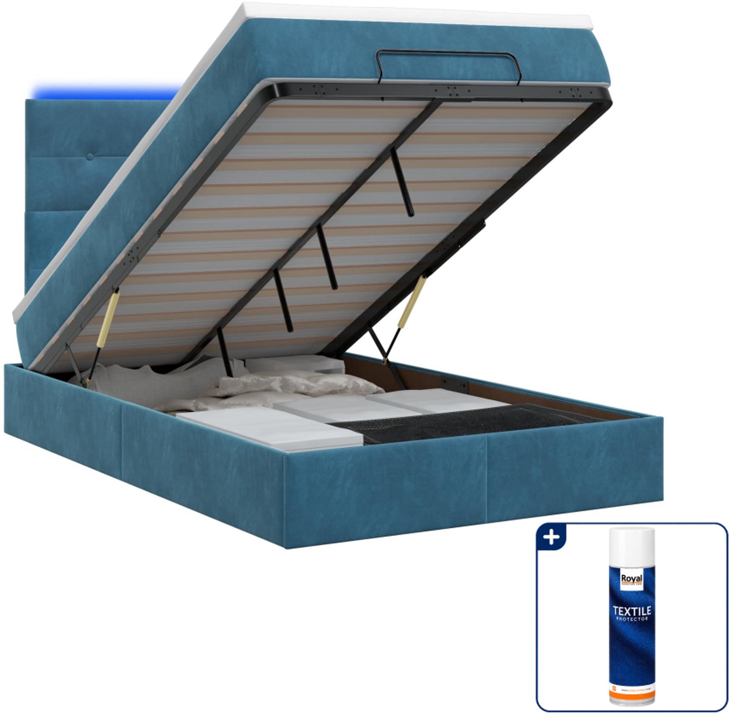 vidaXL ottoman bed - 120 x 200 cm - donkerblauw - Inclusief textielbeschermer 500 ml