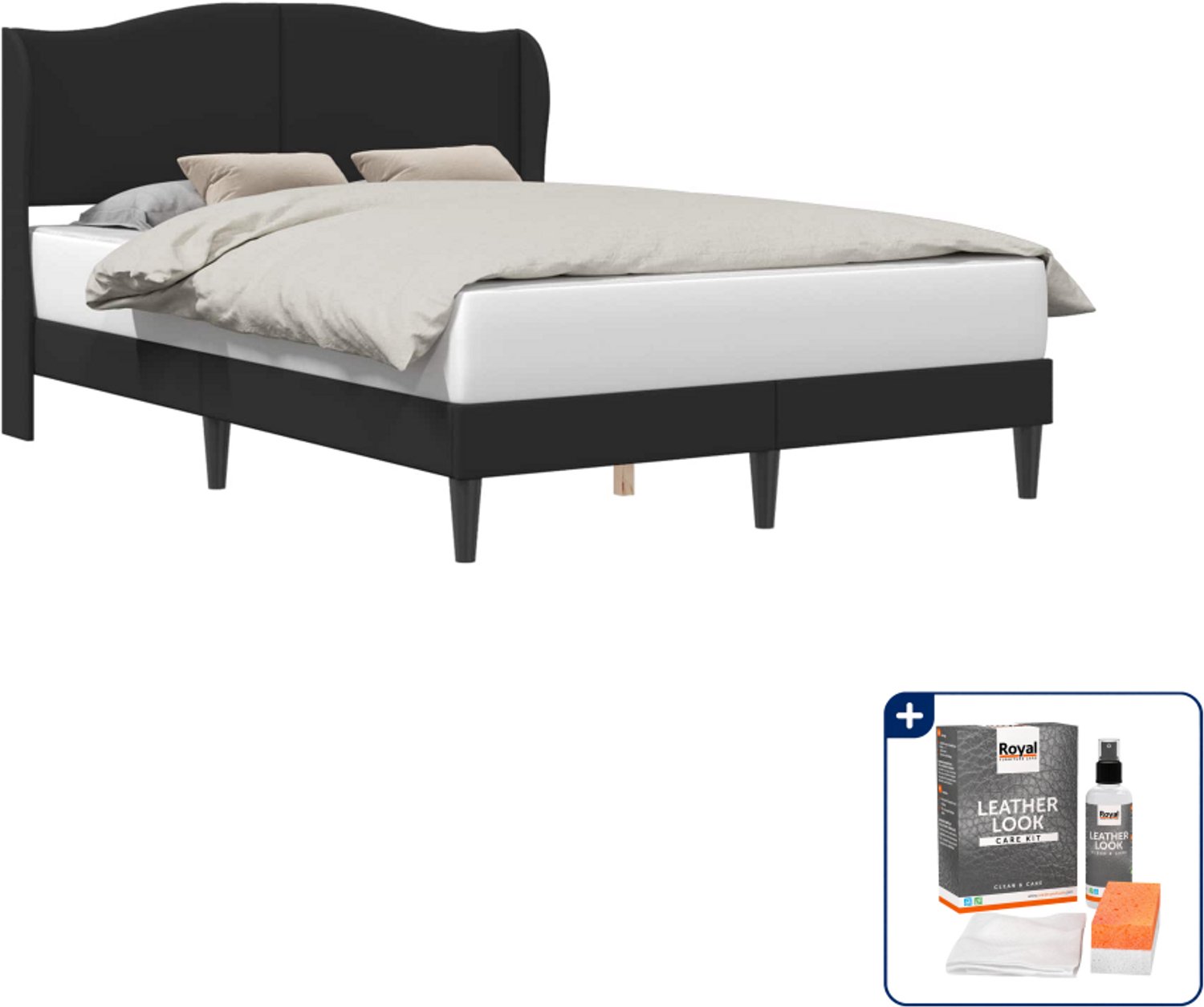 vidaXL bedframe met hoofdeinde - Small double 140 x 200 cm - zwart - Inclusief onderhoudsset voor kunstleer 150 ml