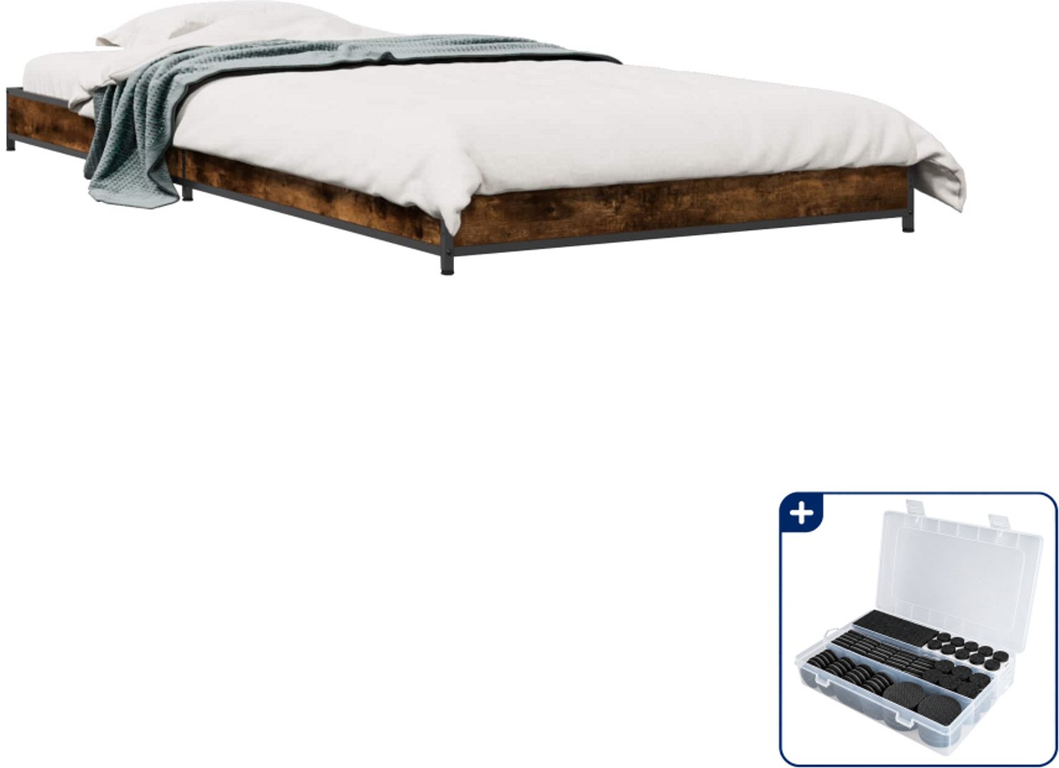 vidaXL bedframe - 80 x 200 cm - bewerkt hout - gerookt eiken - Inclusief antikrasvilt 177-delig Bruin