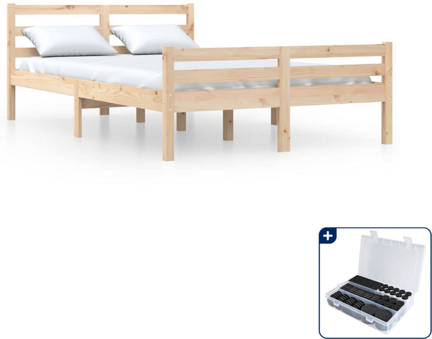 vidaXL bedframe 135 x 190 cm - massief grenenhout - Inclusief antikrasvilt 177-delig Bruin