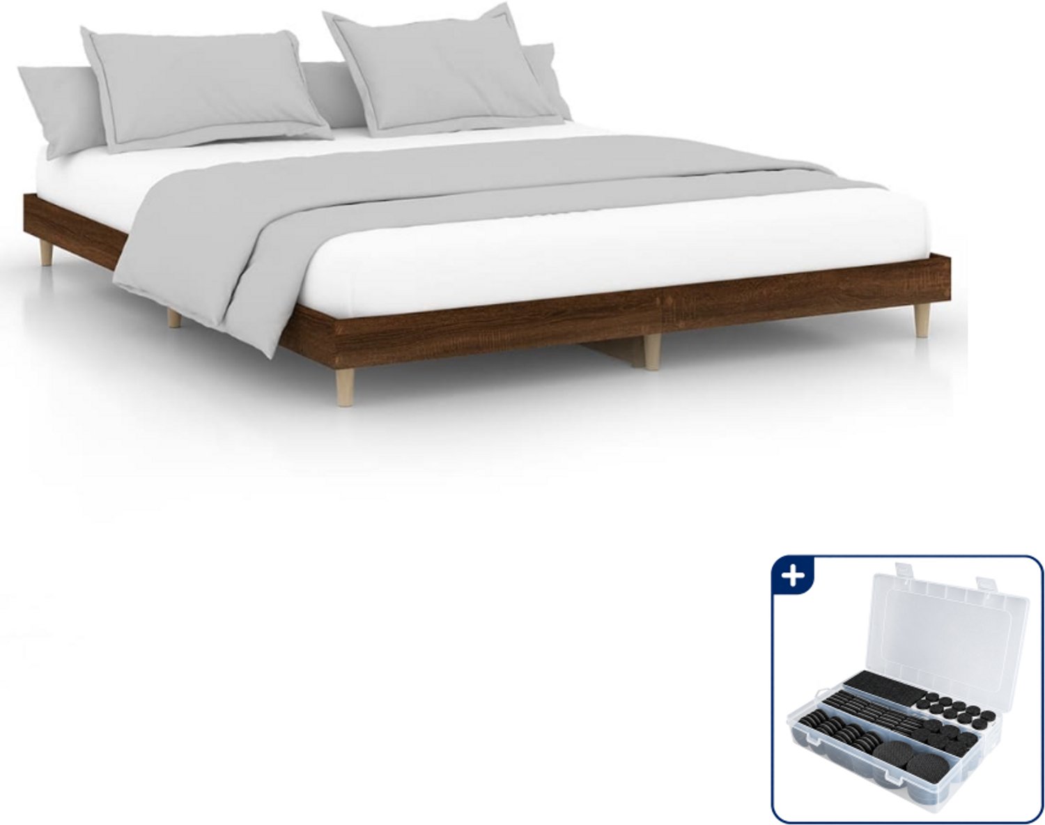vidaXL Bedframe - 200 x 200 cm - bewerkt hout - bruineiken - Inclusief antikrasvilt 177-delig