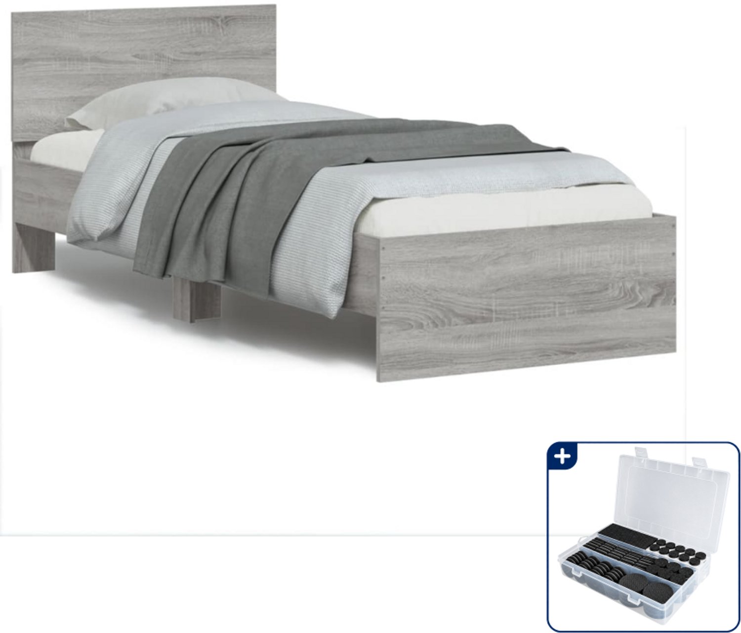 vidaXL bedframe - 90 x 190 cm - bewerkt hout - grijs sonoma - Inclusief antikrasvilt 177-delig