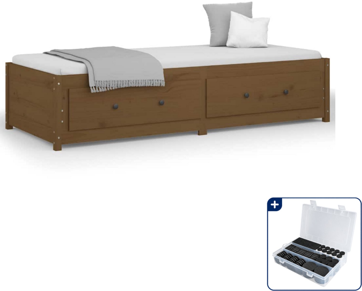 vidaXL slaapbank - 80 x 200 cm - massief grenenhout - honingbruin - Inclusief antikrasvilt 177-delig
