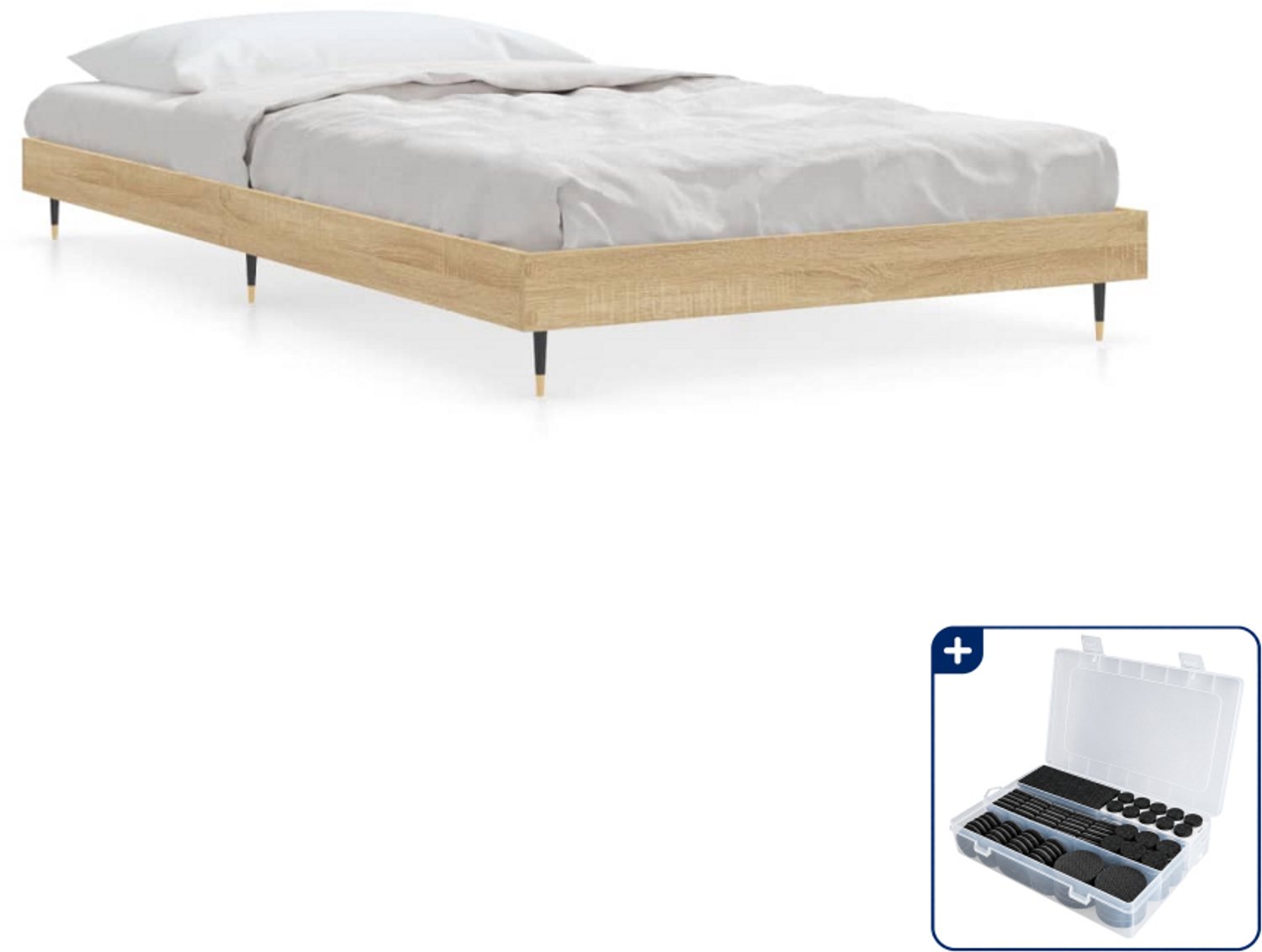 vidaXL bedframe - 100 x 200 cm - bewerkt hout - sonoma eiken - Inclusief antikrasvilt 177-delig Bruin