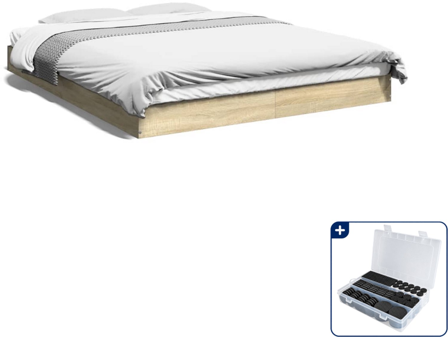 vidaXL bedframe - Queensize - 160 x 200 cm - sonoma eiken - Inclusief antikrasvilt 177-delig Bruin
